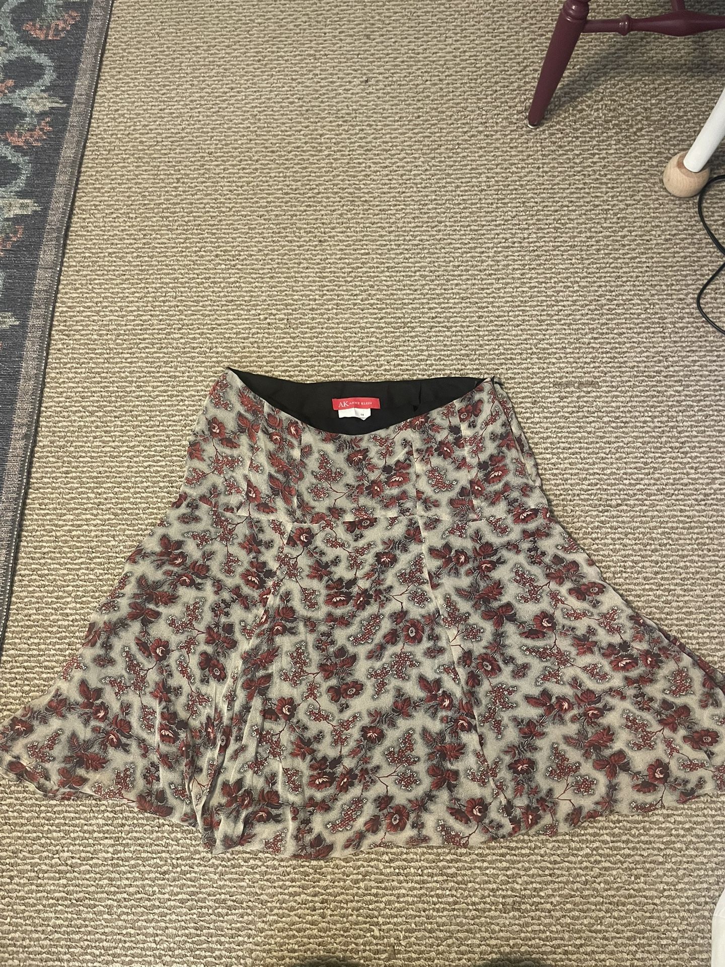 Floral Midi Skirt w/ Red Accents