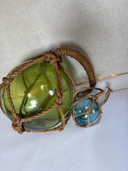 Glass fishnet, float ball, nautical, beach, decor, hand blown fishing buoy