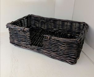 small rattan wicker storage basket, for rolled-up washcloths toiletries accessories