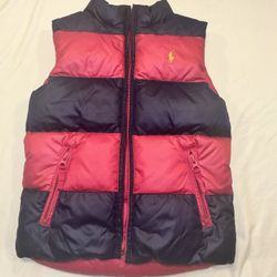 Ralph Lauren Girls Medium Size 6  Pink Blue Striped Reversible Down Puffer Vest