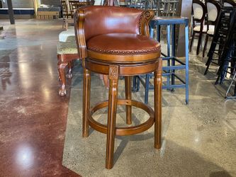 Cognac Leather Barstool w/ 360 Swivel