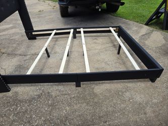 Black Bed Frame with Wood Slats
