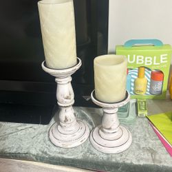 White Wood Candle Holders ( Candles Included If Wanted.  )
