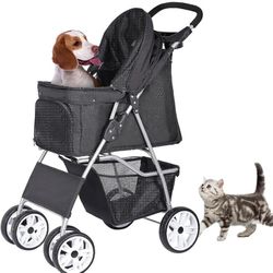 4 Wheel Foldable Dog Pet Stroller - Black


