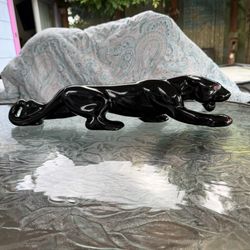 Ceramic black panther sculpture