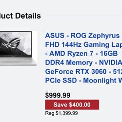 ASUS - ROG Zephyrus 14" FHD 144Hz Gaming Laptop - AMD Ryzen 7 - 32GB DDR4 Memory - NVIDIA GeForce
