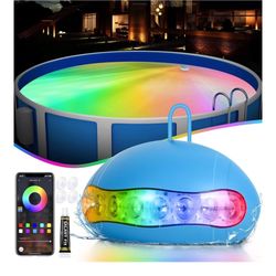 Pool Lights, 18W Underwater Submersible Light, Above Ground Pool Lights with APP Control, RGB Dimmable, Music Sync, IP68 Waterproof, 12V Pool Light fo