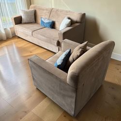 Modern Tan Microfiber Sofa & Matching Lounge Chair (Set of 2)