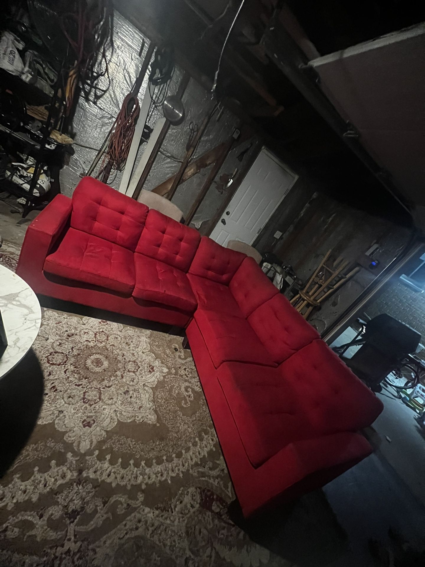 3-Piece Red Linen 6-Seater L-Shaped Sectional Sofa