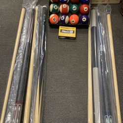 Pool Cues Balls and Chalk Bundle Brand New