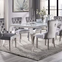 7 Pc White Glass Chrome Dining Table Set Brand New In Box