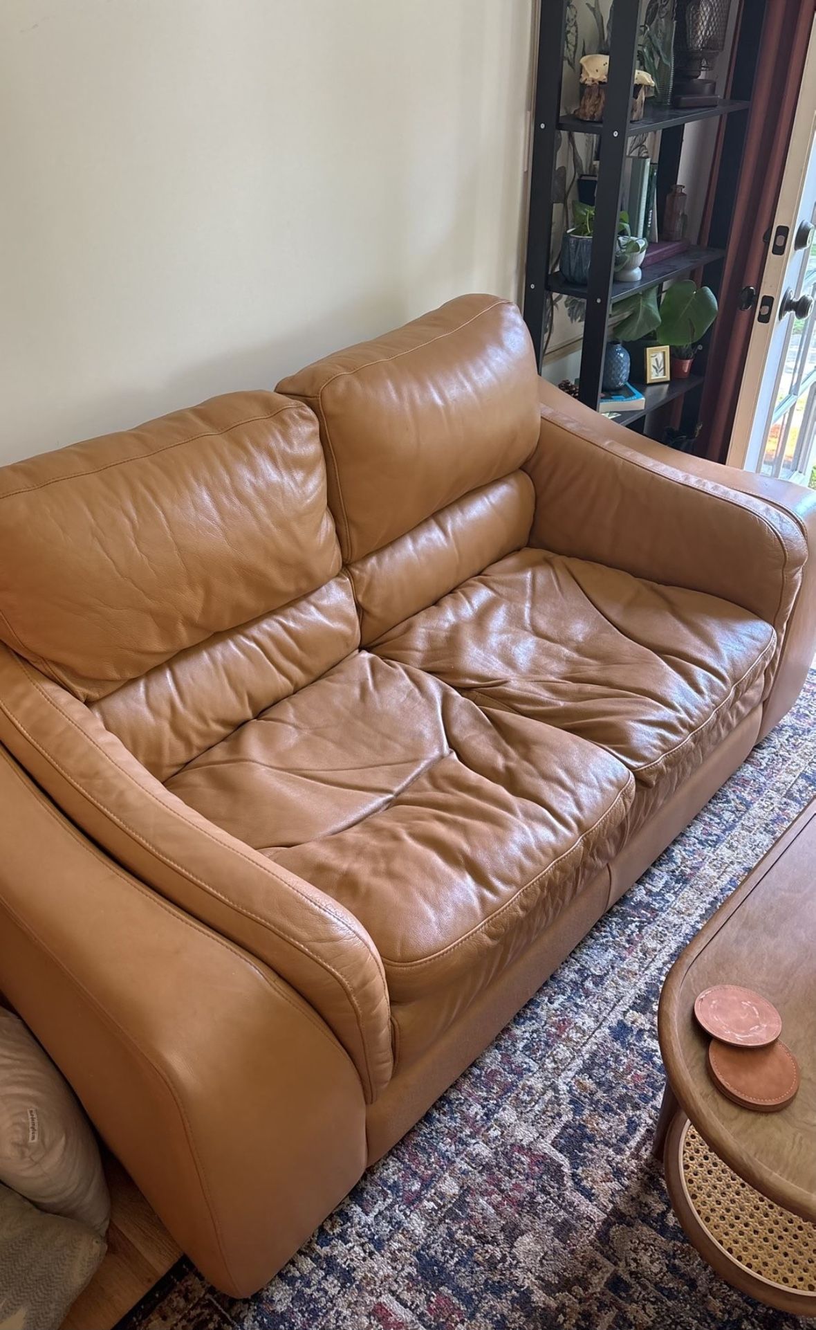 Light Brown Leather Loveseat
