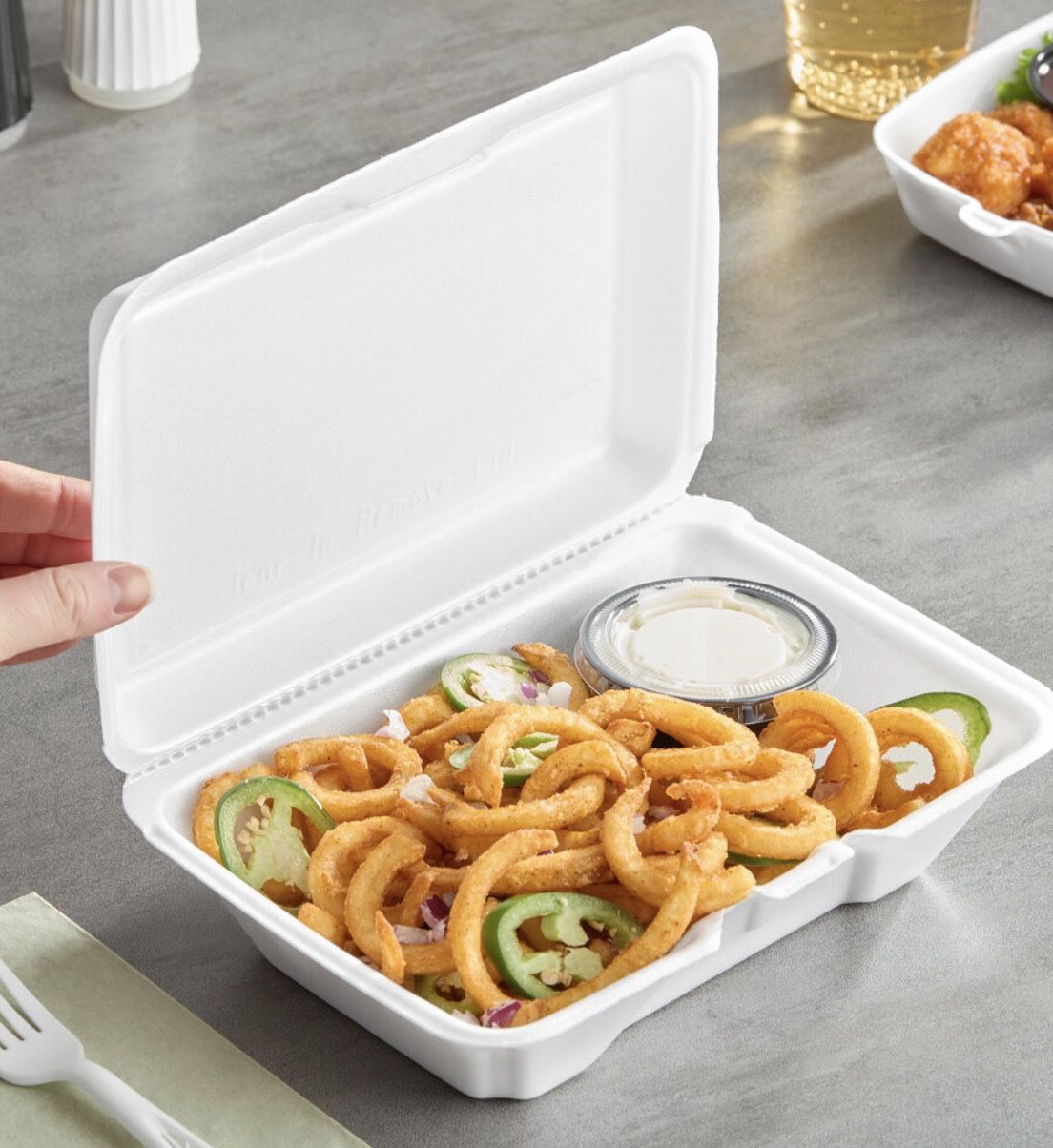 Dart 205HT1 White Foam Take Out Container with Perforated Hinged Lid 9" x 6" x 3" ( 150) Case