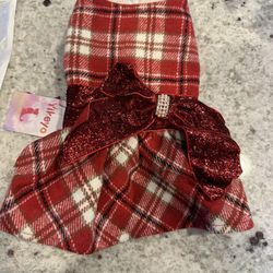 Brand New X-small Dog Red Plaid Holiday Dress 