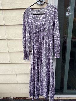 Purple Polka Dot Long Sleeve Maxi Dress
