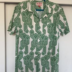 Mami Wata Green Lucky Dice Robot Men Button Short Sleeve Shirt Size M NEW