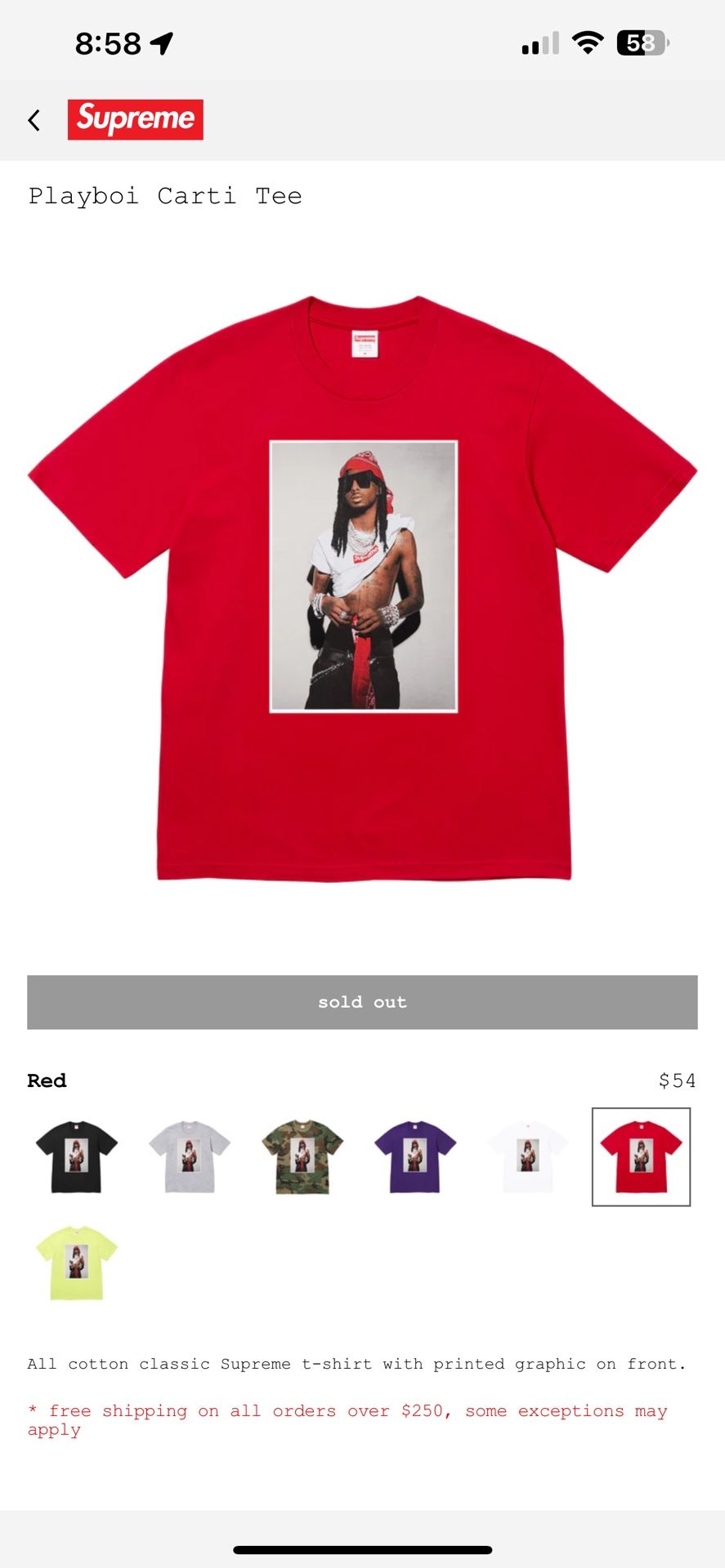 Supreme FW25 RED Playboi Carti Tee Size L Brand New From Supreme