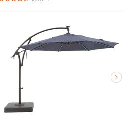 11-ft greige solar powered crank cantilever patio umbrella with base 9/10/11/12ft Solar LED Square Cantilever Patio Umbrella