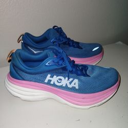 Hoka One One Shoes Womens 10 D Blue Pink Bondi 8 Wide Running Sneakers *Flawed*