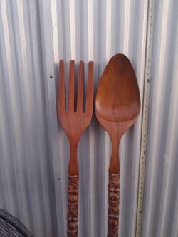 Giant vintage handcarved Spoon and fork 41in