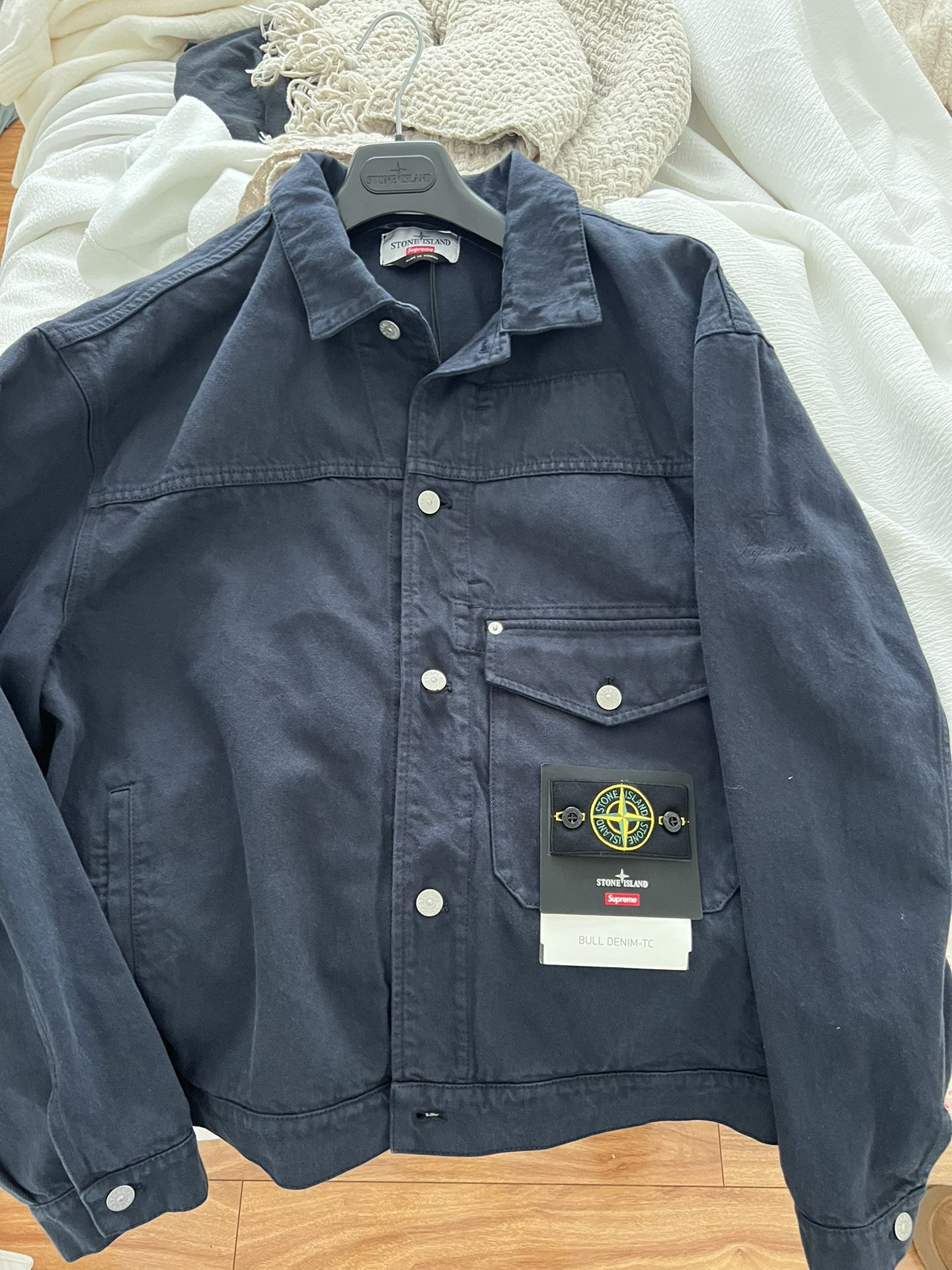 Supreme Stone Island Denim Trucker Jacket Navy (Size XL)