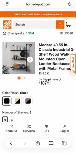 Madera 3-Shelf Industrial Wall-Mounted Bookcase Black