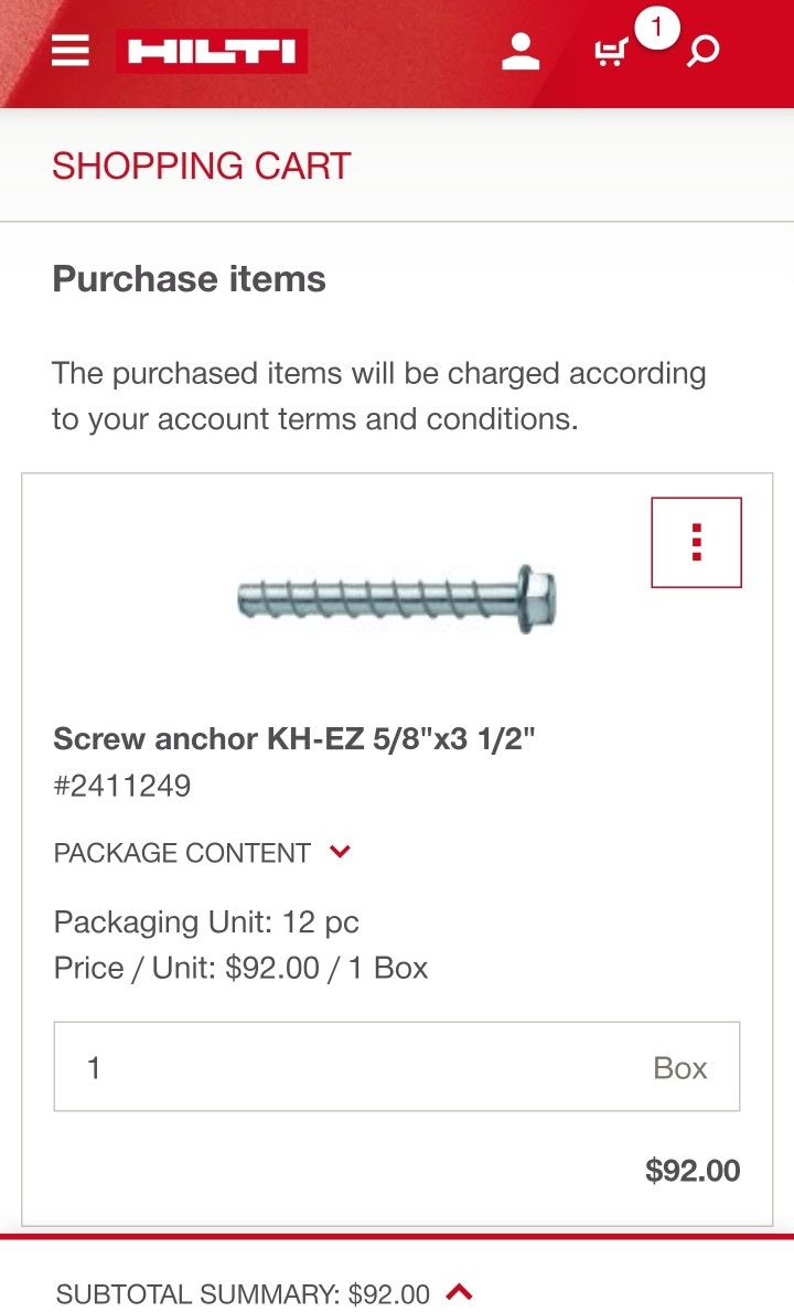 Hilti Screw anchor KH-EZ 5/8"x3 1/2"