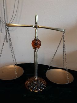 Vintage princess house scale of justice amber bubble glass and  metal