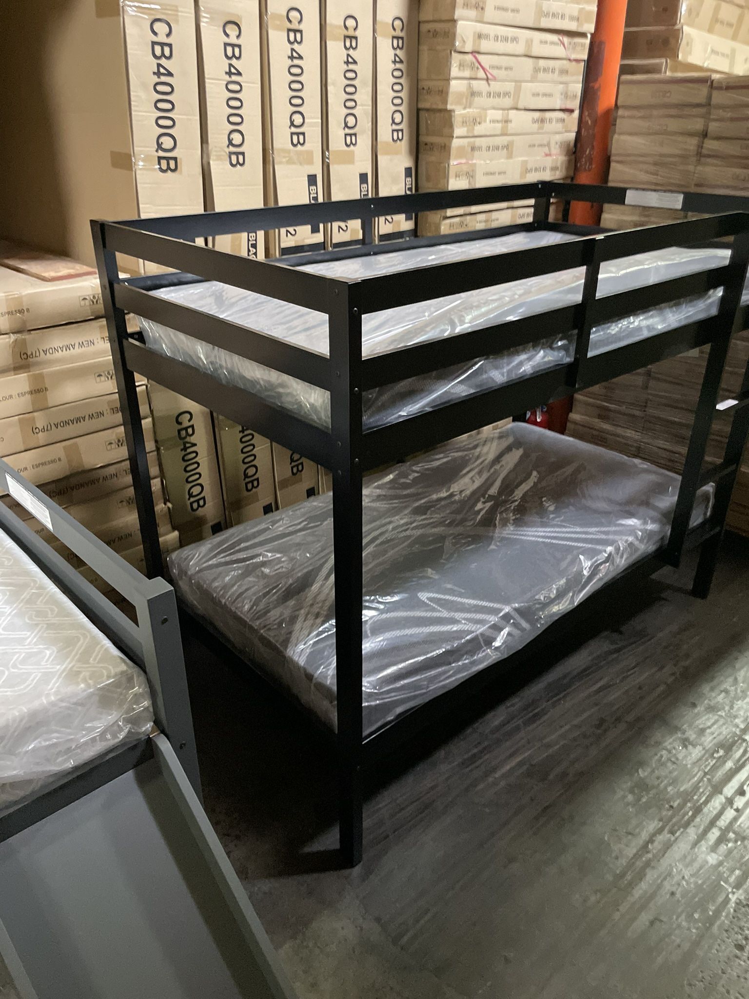 Twin bunk bed. Comes in espresso, white & grey. Assembly required. Assembly not included. Taxes included. Free delivery. Bunk bed only-$220 Bunk bed