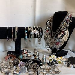 Silver tone jewelry lot