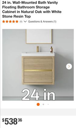 24 in. Wall-Mounted Bath Vanity Floating Bathroom Storage Cabinet in Natural Oak with White Stone Resin Top