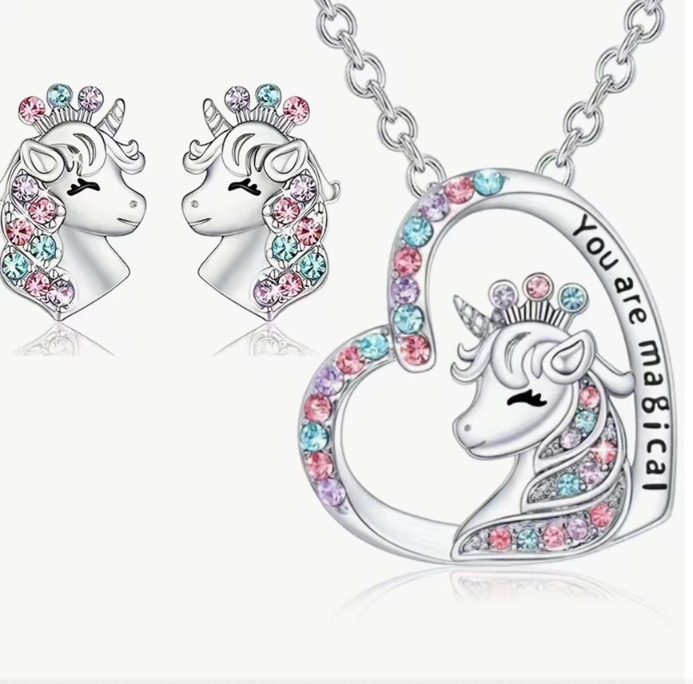 Girls’ unicorn or cat jewelry set