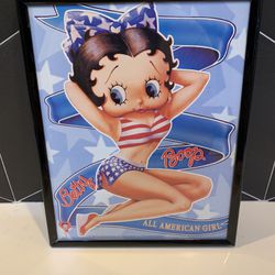 RARE 1998 Betty Boop Framed Print Picture ALL AMERICAN GIRL Poster