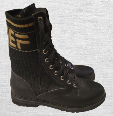 Womens Designer Real Leather Zucca Combat Boots Size 9-9.5 New