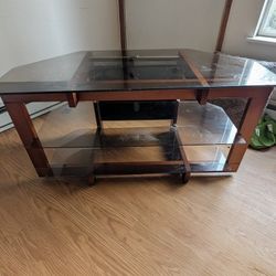 Modern Glass & Wood Corner TV Stand / Media Console