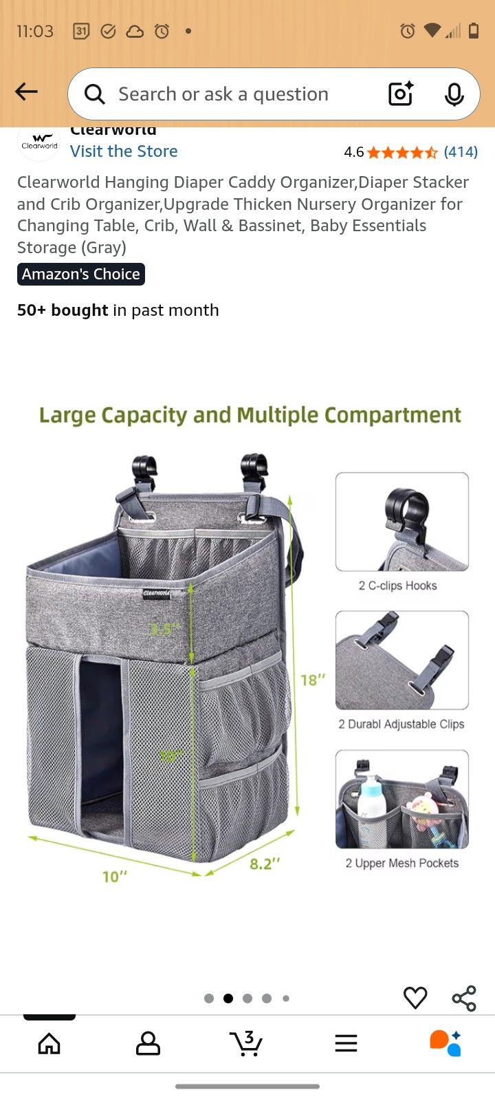 Clearworld Hanging Diaper Caddy Organizer,Diaper Stacker and Crib Organizer,Upgrade Thicken Nursery Organizer for Changing Table, Crib, Wall & Bassine