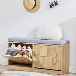 Natural Color Shoe Storage Bench