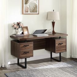 59" Home Office Computer Desk, Modern Study Writing Desk with 3 Drawers Hanging Files Computer Workstation Wood PC Laptop Desk, for Bedroom Study, Liv