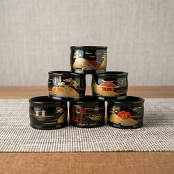 Vintage Black Lacquer Asian Scene Napkin Rings – Set of 6