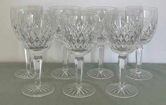SET of 7 Lismore WATERFORD CRYSTAL WINE GLASSES Excellent pre-owned Condition