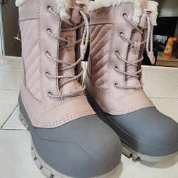 All In Motion Kids Skylar Leather Faux Fur Ankle Waterproof Winter Boots Blush Sz 13