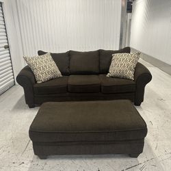 Comfy Brown Sofa Couch With ottoman