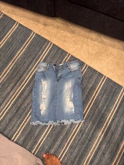 Light Wash Distressed Denim Mini Skirt