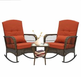 3-Piece Wicker Rocking Chair Patio Set
