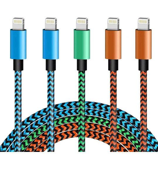 New  iPhone Charger [Apple MFi Certified] 5 Pack - 6FT Lightning Cable Nylon Woven High Speed Data Sync Cord