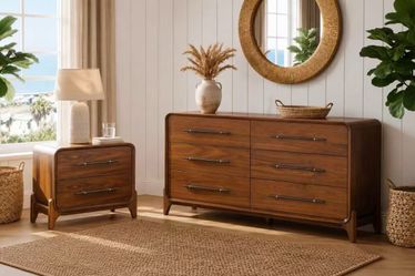 Mid-Century Modern Walnut Dresser and Nightstand Set，$580