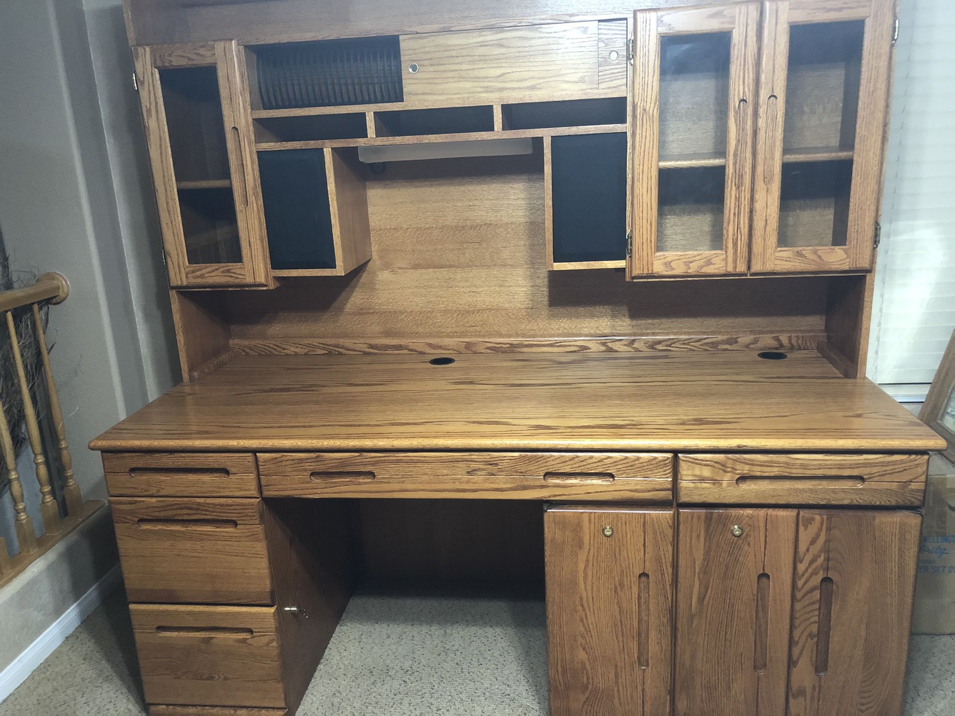 Awesome, Custom-Built Solid Oak Desk with Hutch!