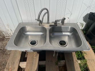Stainless steel double bowl kitchen sink and faucet combo - Used