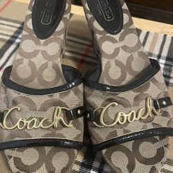 Coach Woman’s Brown And Gold Logo Sandals 