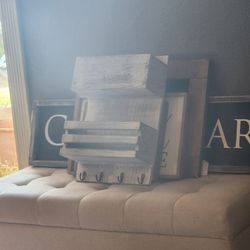 Wall Shelf With Key Holders And Metal Cups To Put Flowers Or Plants In
